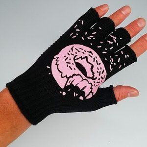 Donut Womens Fingerless Gloves Sprinkles Cake Black Pink Work Texting Typing